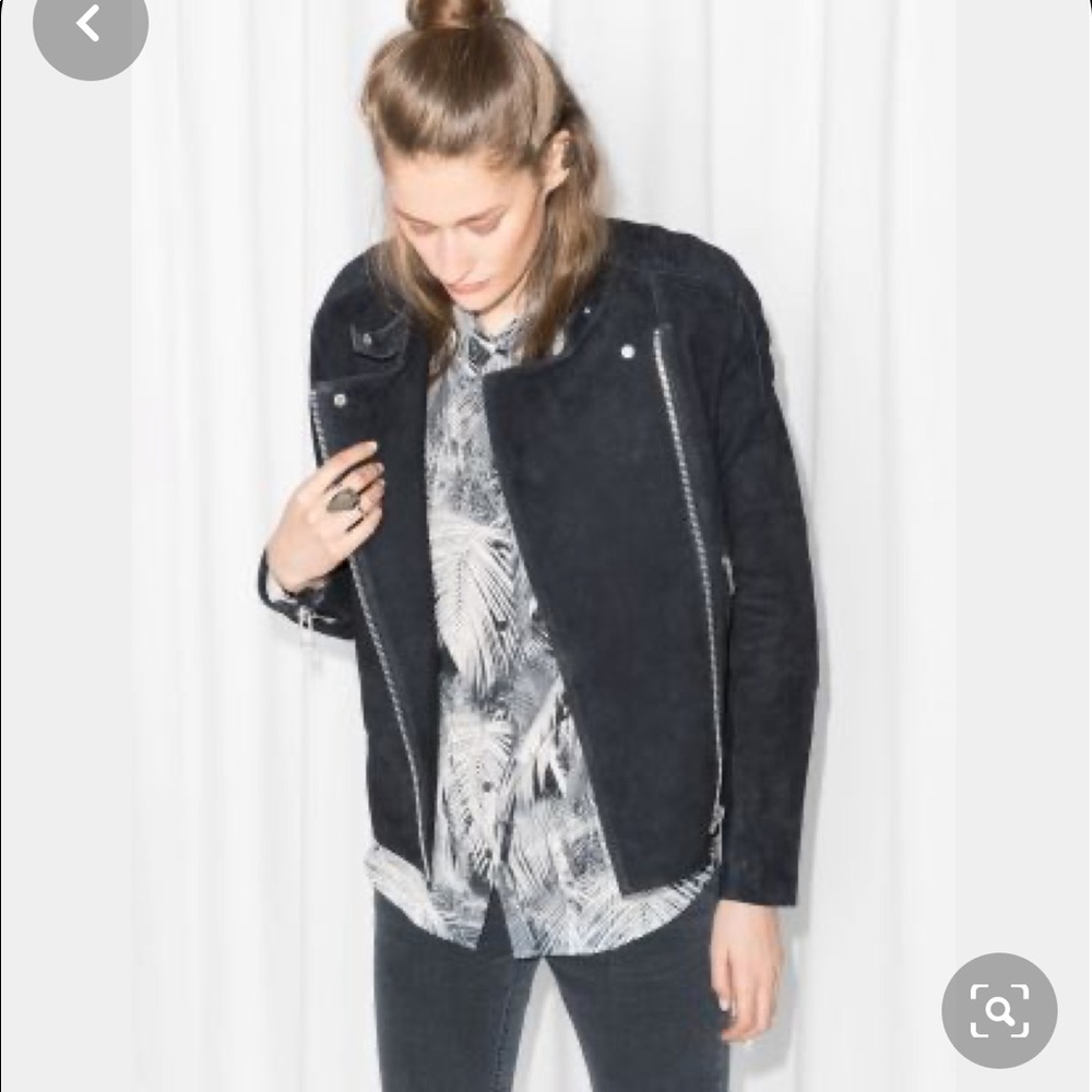 & Other Stories RARE suede moto jacket navy blue